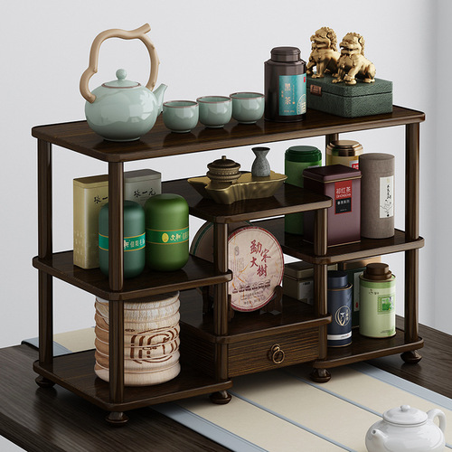 Tabletop small antique cabinet solid wood multi-purpose cabinet tea set stand Chinese-style tea table storage shelf decorative piece