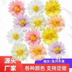 跨境热卖雏菊12件彩色系纸花套装多色纸花球 圣诞节派对纸花布置