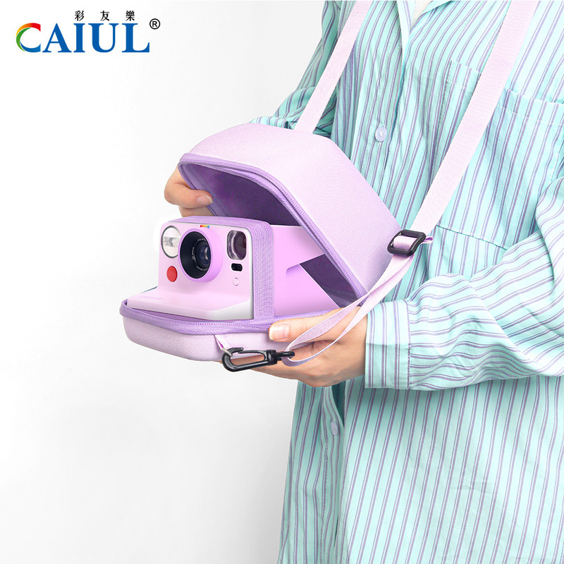 Anti-Scratch and Anti-Drop Eva Hard Shell Purple Fabric-Patterned Camera Bag with Strap, Suitable for Instant Cameras and Polaroid, Universal Storage Bag