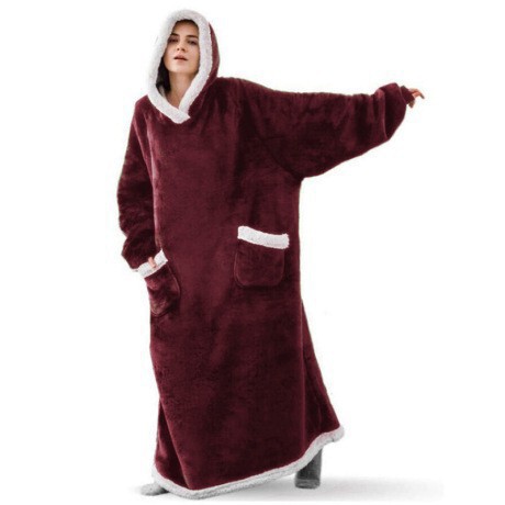Thickened and extended fleece pullover pajamas, warm TV blanket, outdoor anti-cold robe, couple's sweatshirt, fleece thermal wear Thickened and extended fleece pullover pajamas, warm TV blanket, outdoor anti-cold robe, couple's sweatshirt, fleece thermal wear