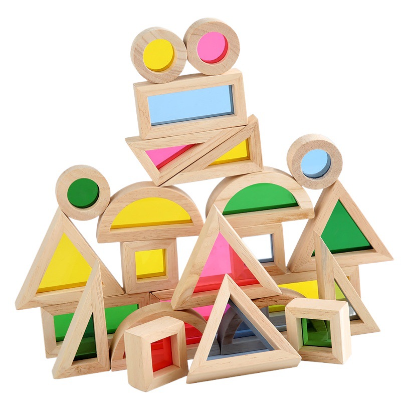 Los niños de madera sólida transparente acrílico creativo Arco Iris bloques de construcción bebé iluminación educación temprana juguetes educativos