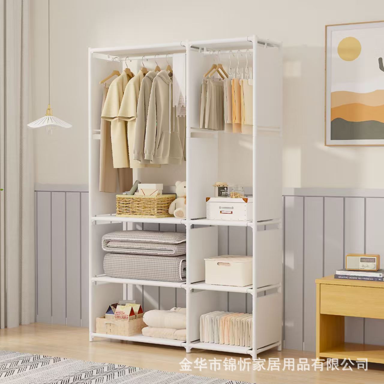 armario simple casero dormitorio piso a prueba de polvo armario de ropa de alquiler almacenaje tubo de acero grueso montaje armario simple