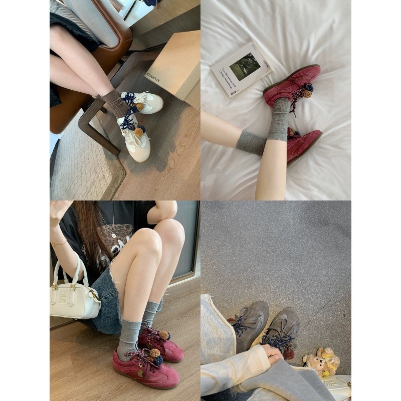 牛皮版~超火真皮撞色鞋带德训鞋女秋新款内增高休闲鞋运动阿甘鞋|undefined