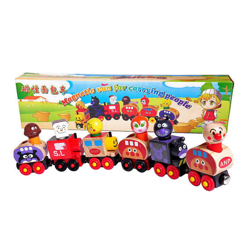 Pan superman de madera de tracción magnética tren pequeño juguete de títeres divertidos para niños se puede combinar con bloques de construcción de órbita 2 años