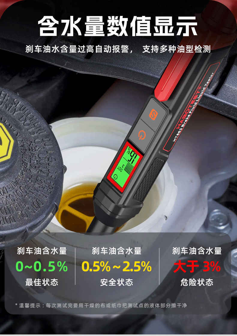 HABOTEST Brake Fluid Water Content Tester HT662/663/663L High-Precision Digital Display Auto Repair Tool