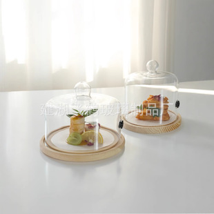 High temperature transparent smoked glass cover with wooden tray hotel tableware creative molecular cuisine snack gourmet cover