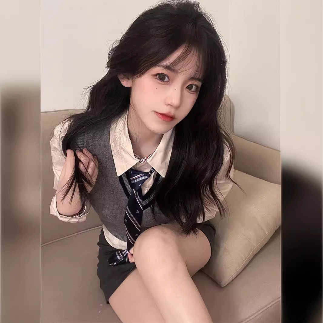 봄 여자 JK 유니폼 샤오샹 대학 스타일 셔츠 조끼 한국 드라마 2 피스 세트 원피스 착용