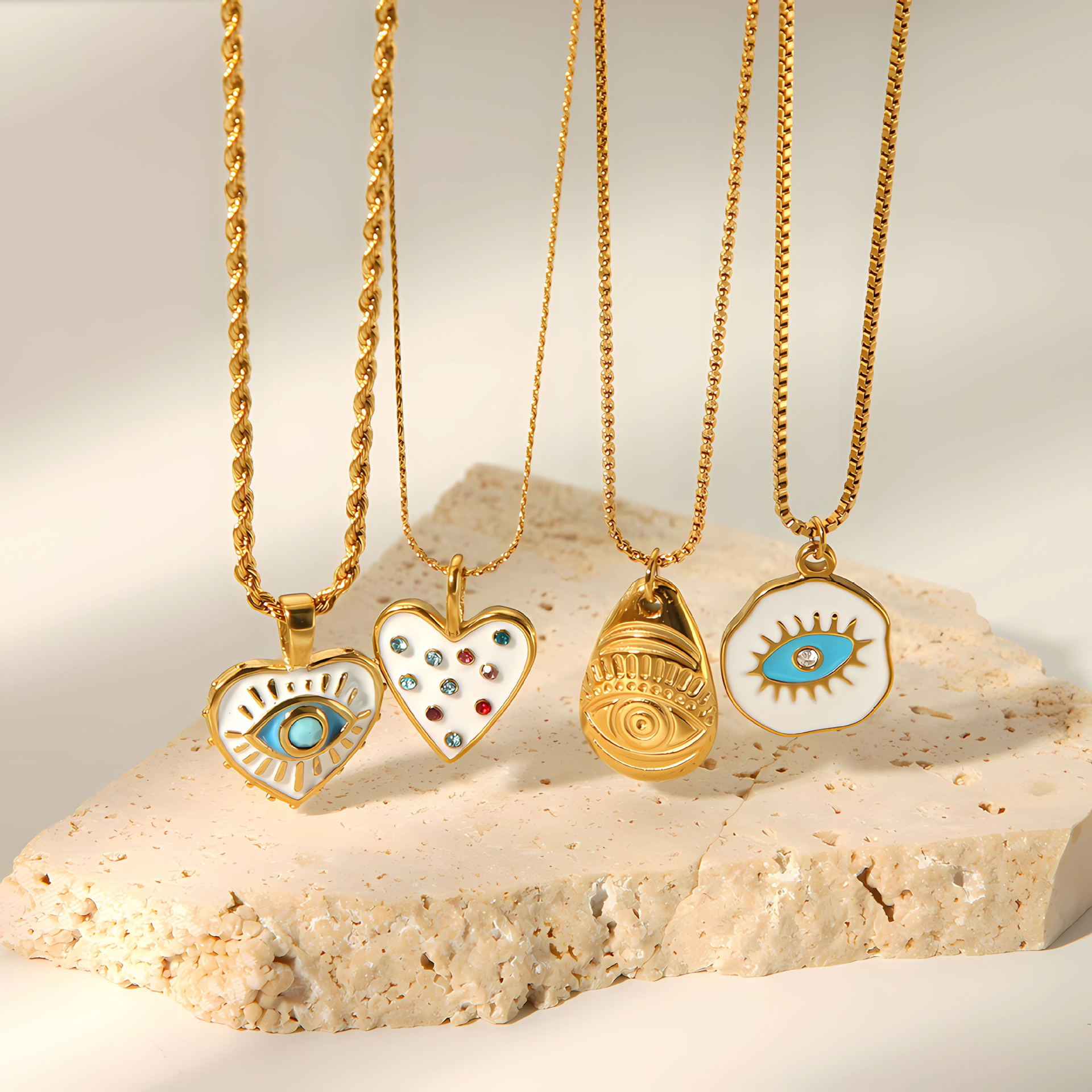 Lina Girl INS-style Devil's Eye Gold Stainless For Women, Heart-shaped With Colorful Diamonds, Unique Design Titanium Steel_voghion.com