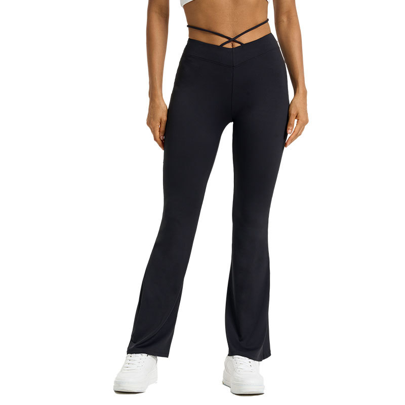 Nuevos pantalones de micro-yoga transfronterizos de mujer desnuda alta elasticidad V cintura correa adelgazante pantalones deportivos sueltos