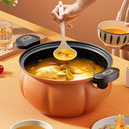 New model pumpkin pot for home use, large capacity non-stick micro-pressure cooker with steam basket, multigrain stone cookware, dual-ear soup pot.