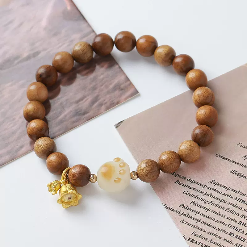 古风天然蓝水翡翠a货搭沉香木双圈手串小众百搭单圈女生小众轻奢