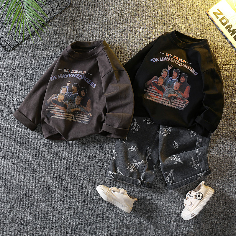 6087 traje de suéter para niños primavera y otoño 2024 nuevo traje para niños bebé otoño oso camisa de fondo de dos piezas