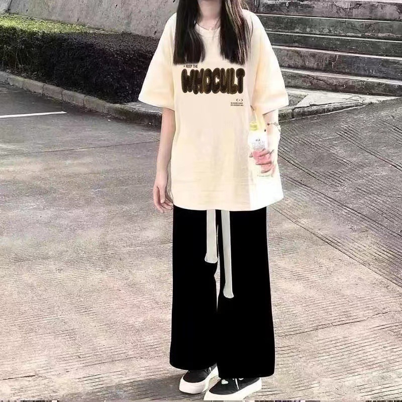 2025新款夏季学生短袖套装女恤韩版宽松休闲阔腿裤时尚两件套|undefined