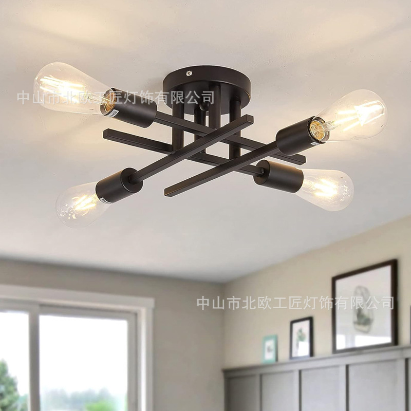 Cross-Border Black Ceiling Lamp American Country Retro Corridor Aisle Living Room Amazon Chandelier Led