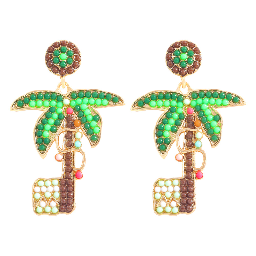 European Forest Coconut Tree Creative Plant Earrings Alloy Diamond Shiny Accessories Earrings display picture 3