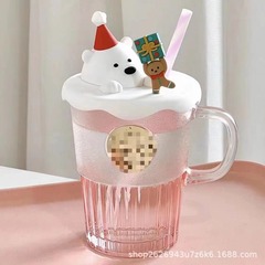 星の種類の水のコップの400mlのピンクの萌えの種類のガラスのストローのカップは取っ手の銅の章のコーヒーのカップのかわいい女性を持ちます。
