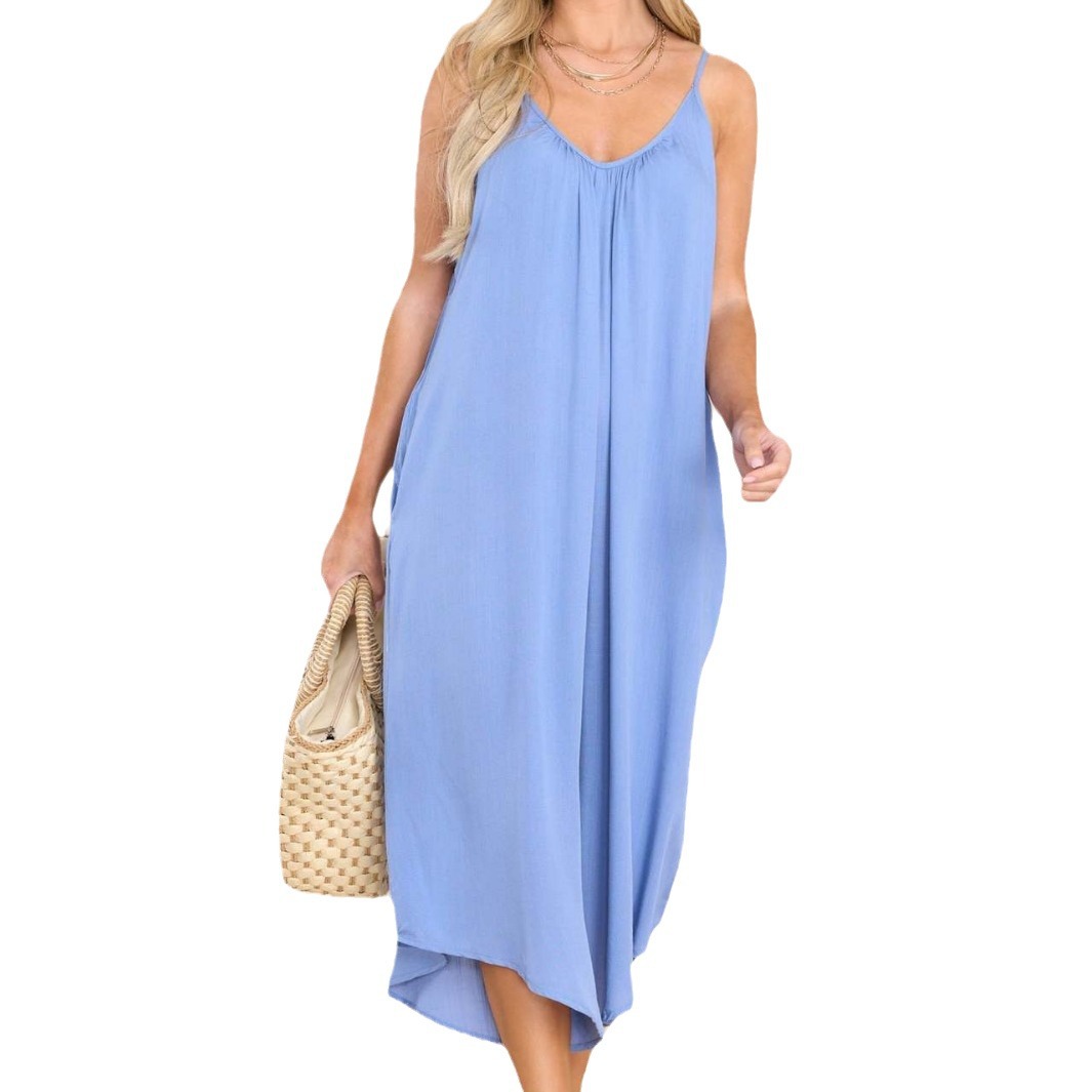 Transfronterizo 2023 ropa de mujer europea y americana verano nuevo color puro estilo de casa pastoral suelta color sólido pierna ancha mono 6022