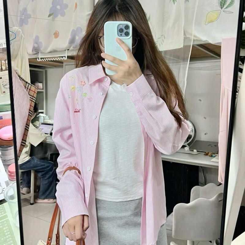 【Cotton Original Quality】Korean-Style Striped Long-Sleeve Shirt Jacket for Women, Early Autumn Casual Lazy Style 【Cotton Original Quality】Korean-Style Striped Long-Sleeve Shirt Jacket for Women, Early Autumn Casual Lazy Style