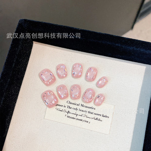 (Original) 25 Years of Pure Handmade Wearable Rose Quartz Flower Mirror Flash High-End Ins Style Short Nails Purely Handmade