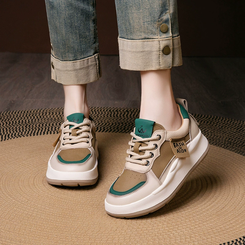 Женская обувь 2025 весна и осень новая бычье ретро спортивная повседневная обувь женская толстая подошва
