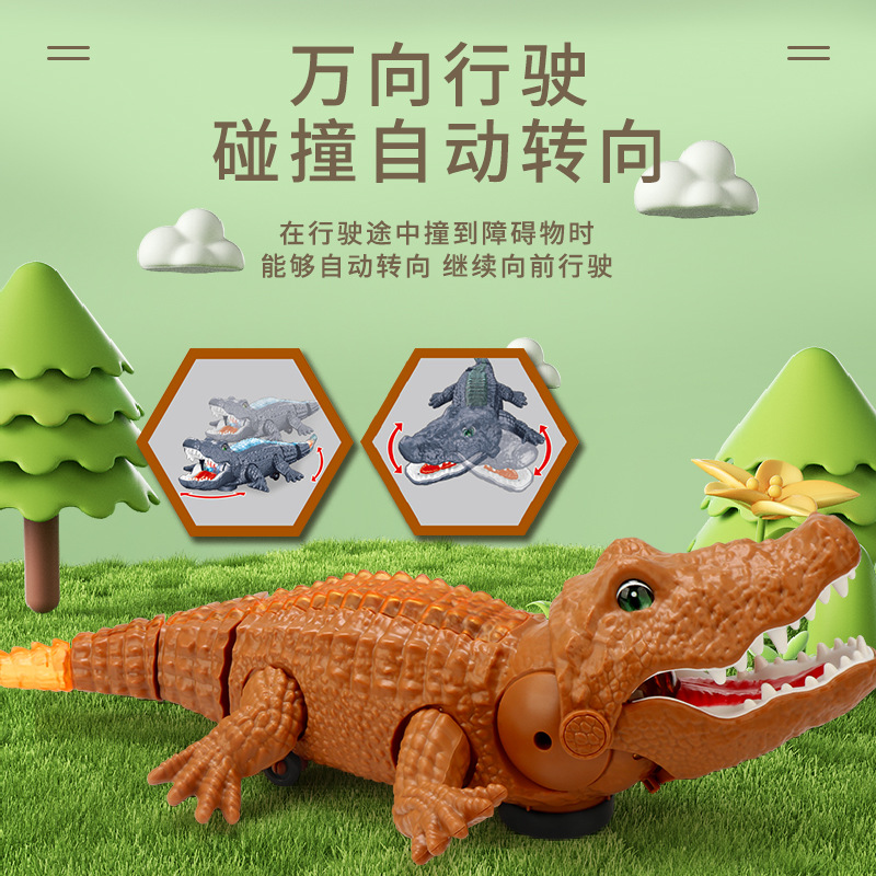 Nuevos productos transfronterizos eléctricos universal oscilante cocodrilo efectos de sonido iluminación simulación animal rastreo juguetes para niños al por mayor