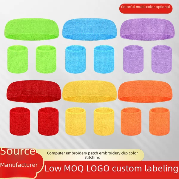 Towel Wrist Bracer Sports Headband Hair Band Wrist Sweat Band Set Factory Protectors Embroidered Tape LOGO Wholesale