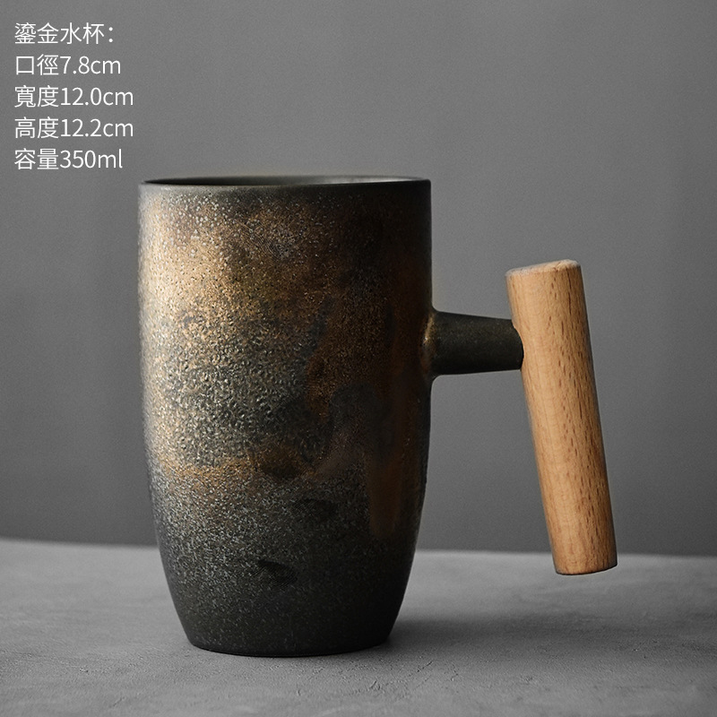 ENCAN oro esmalte gres Japonés taza personalidad simple de cerámica té mango madera creativa café Taza agua