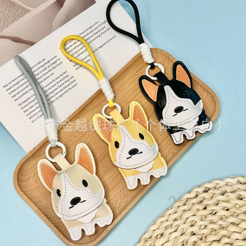 Trendy Leather Cute Corgi Dog Lanyard Keychain Pendant Small Dog Bag Accessory Unisex Car Keychain
