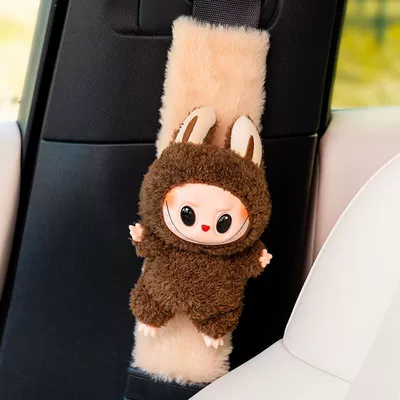 Seat belt shoulder pad — Anti-Strangling Shoulder Strap Protector - brown-labubu-shoulder-pads-plush1-no-specifications