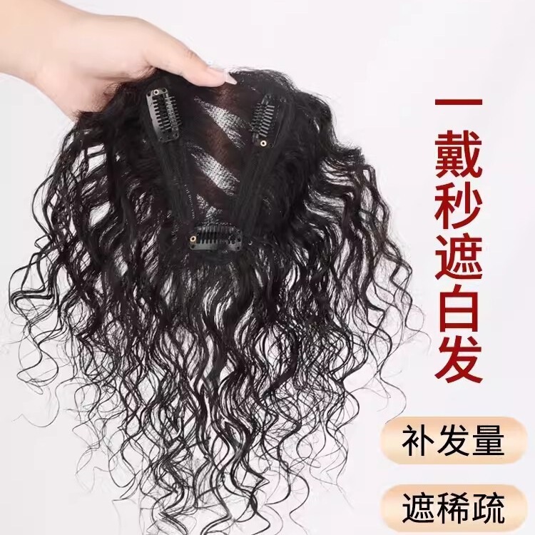 Swiss Net Curly Hair Wig Piece, Real Hair to Cover Gray Hair, Fluffy and Increases Hair Volume, Natural and Seamless, Long-Lasting Perm Curl Hair Piece for Women