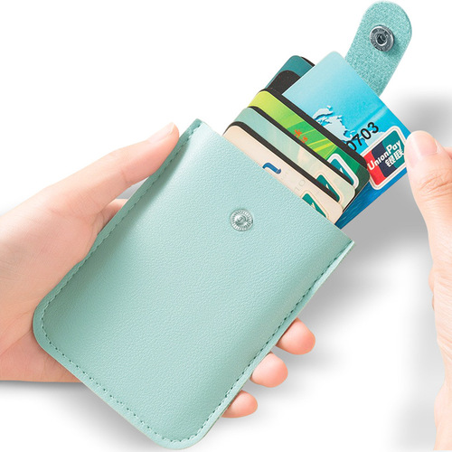 Cross-border lychee pattern pull-out card holder for men and women, lightweight and compact leather card case, factory wholesale logo