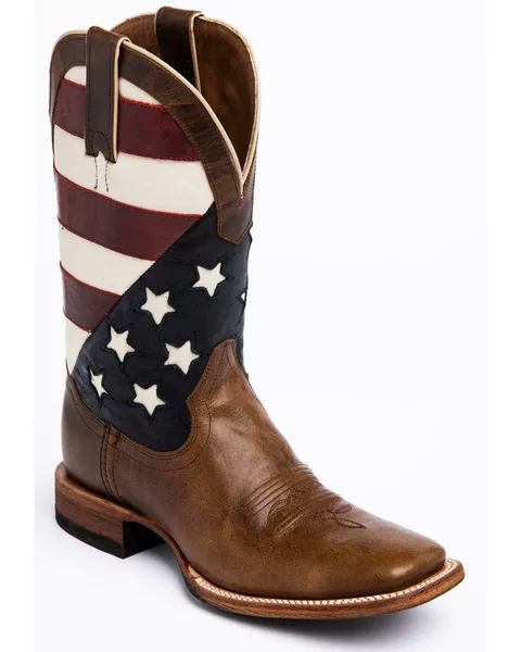 Cross-Border Foreign Trade New Style European and American Women's Retro Square-Toe Mid-Calf Brown American Flag Fashion Boots Round-Toe Martin Boots