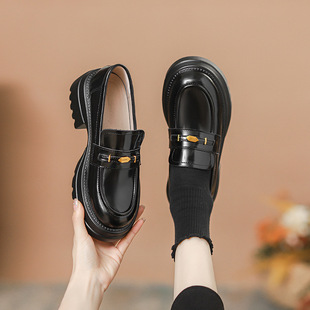 2025 Spring New Lefu Shoes Women's Casual Soft Sole Slip-on Heightening Small Leather Shoes Huizhou Single Shoes for Women