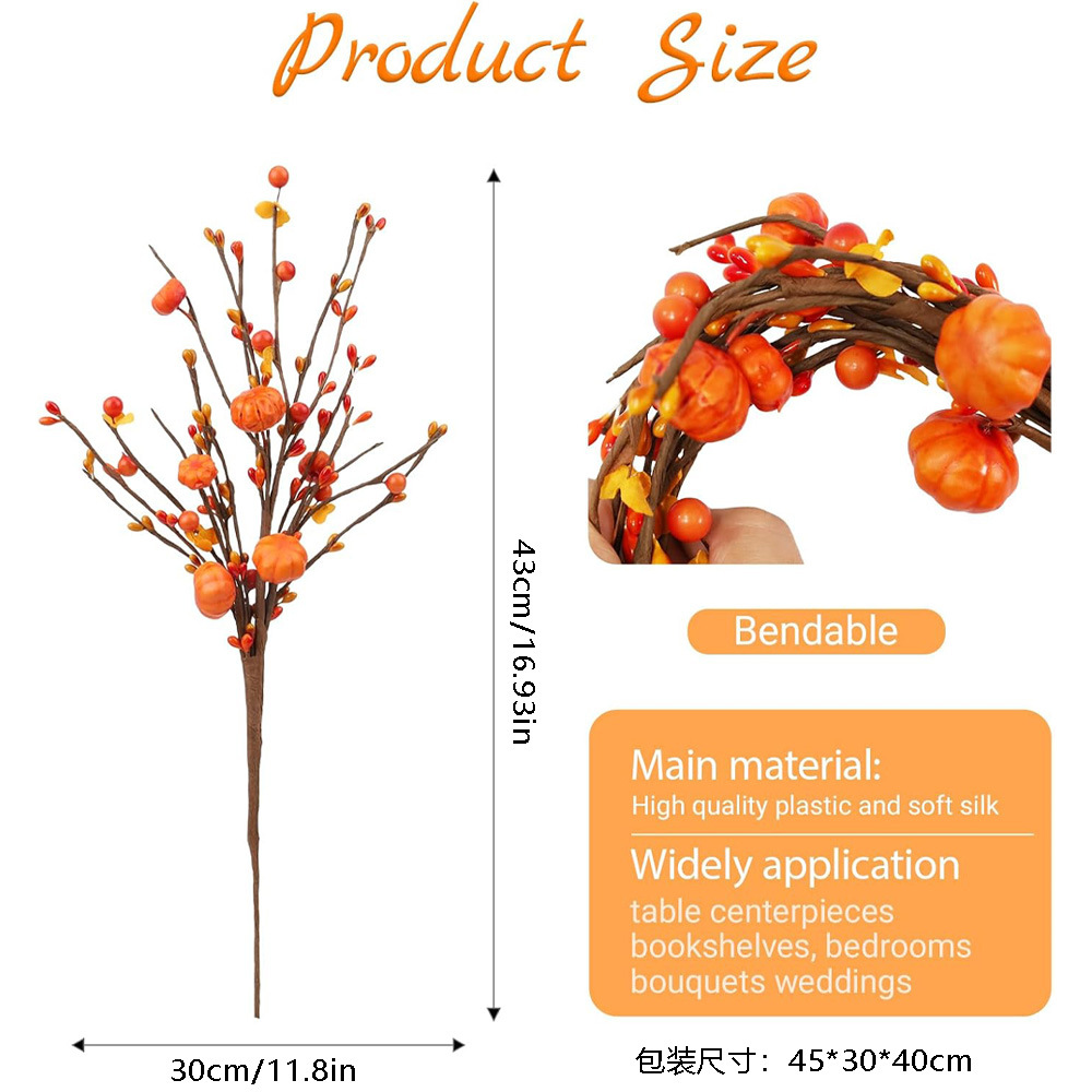 4 paquetes de simulación calabaza berry tapping otoño festival de cosecha decoración para el hogar fruta rama mesa de comedor transfronteriza