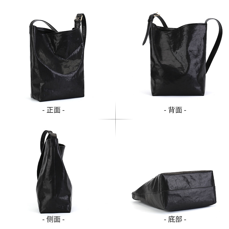 Premium Genuine Leather Tote Bucket Bag, Vegetable-Tanned Cowhide Vintage Shoulder Underarm Bag, Large Capacity Commuter Set Bag For Women - Thumbnail 4
