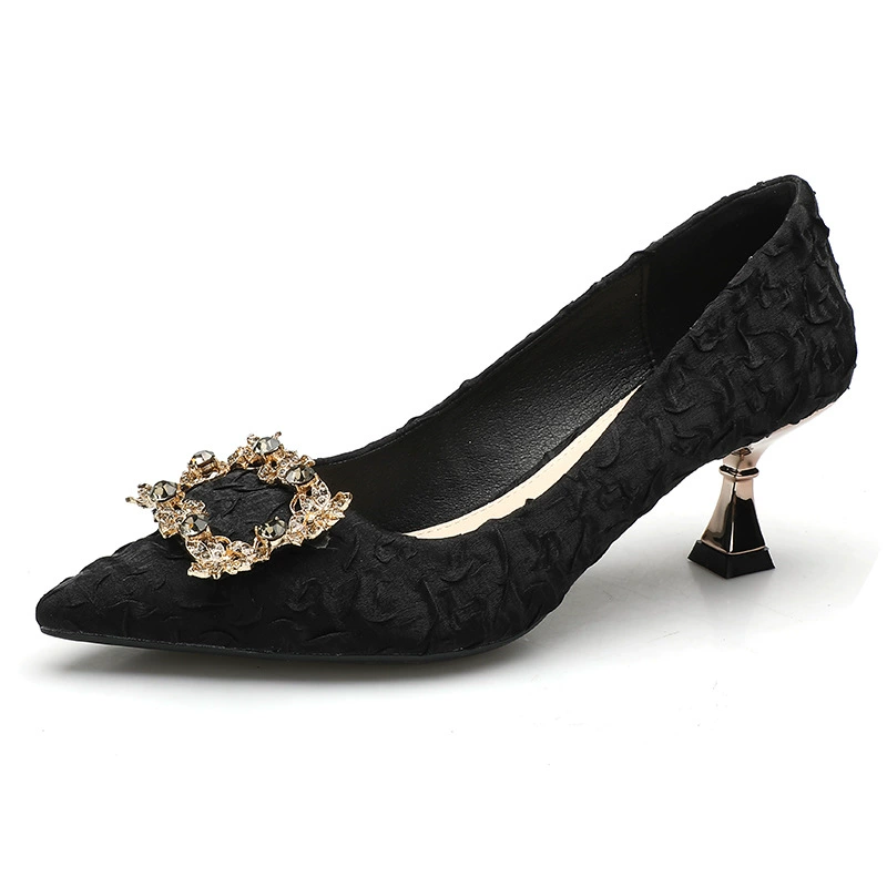 Фужер бутылка Pointed-Toe Обувь на каблуке, корейско-зид-стиль, жемчужная пряжка, элегантно повседневно