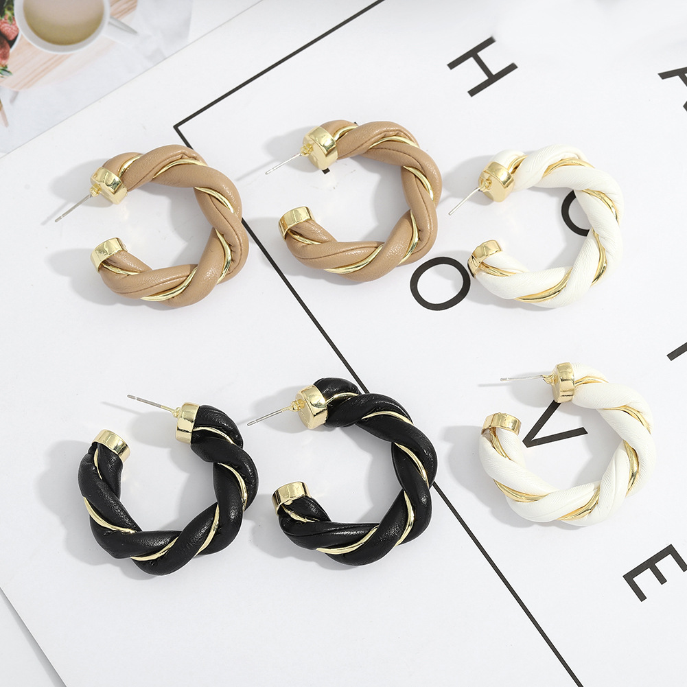 Leather Alloy Twist Round Earrings display picture 3