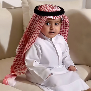 Cross-Border New Children's Arabian Headscarf Headband Set Saudi Red Wholesale Foreign Trade Clothing Breathable Middle Eastern Headscarf