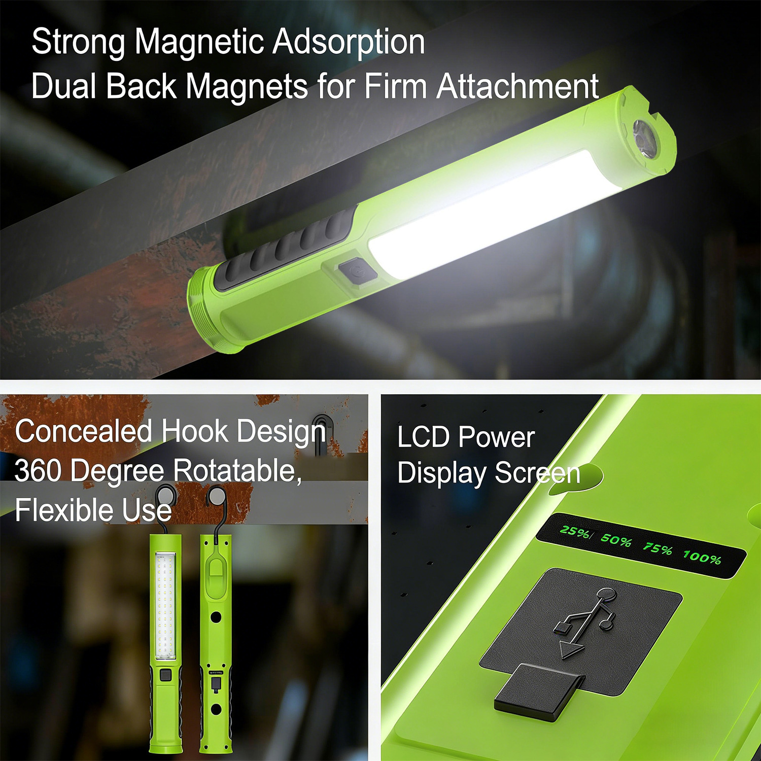 Led Car Repair Work Light, Rechargeable with Magnet, Handheld Anti-Fall Car Repair Light, Emergency Light