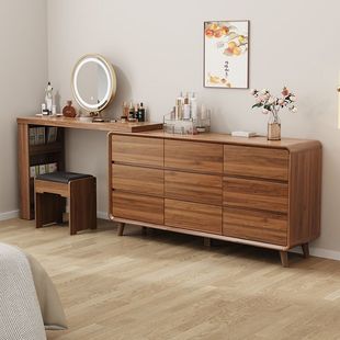 Dressing Table and Cupboard Integrated Bedroom Home Retractable Solid Wood Color Bedside Storage Cabinet Simple Modern Dressing Table New Style