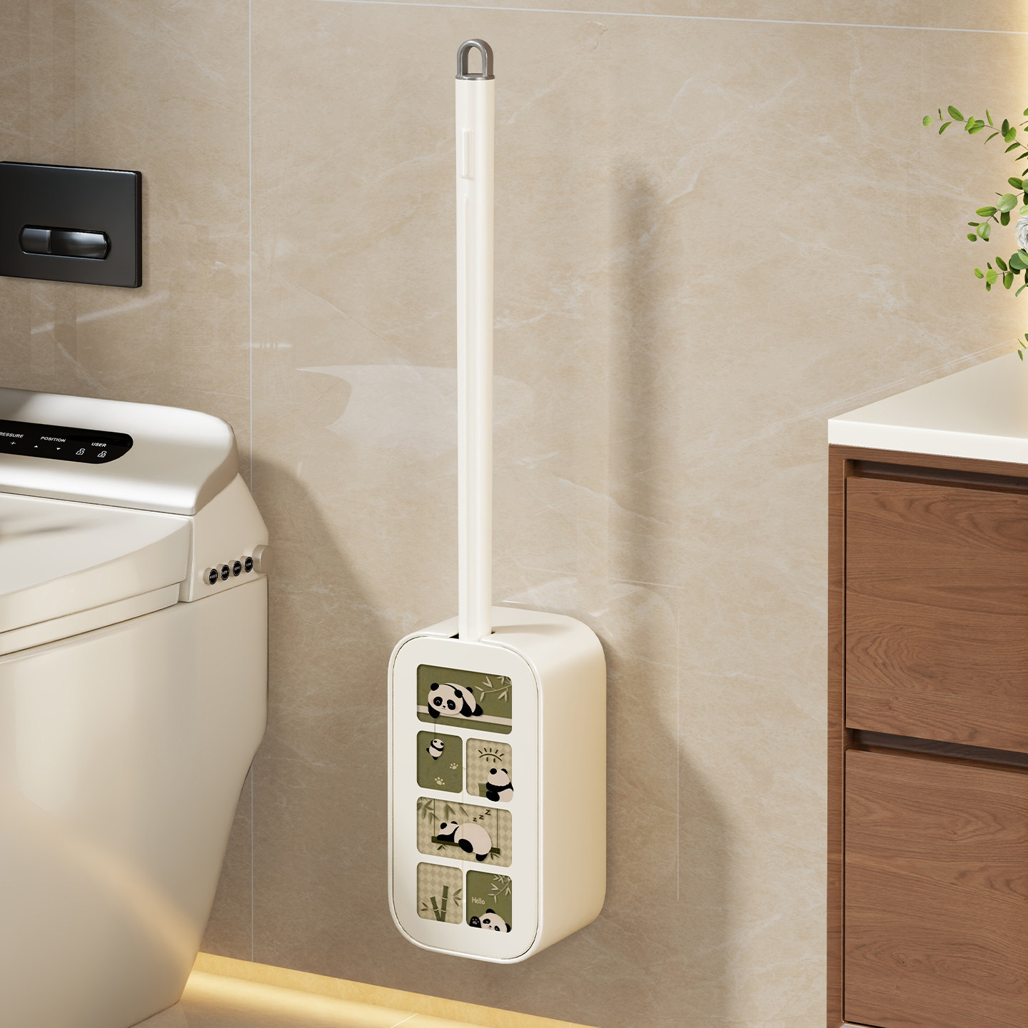 Cepillo para Inodoro Colgante con Base de Goma Suave de Mango Largo para Baño