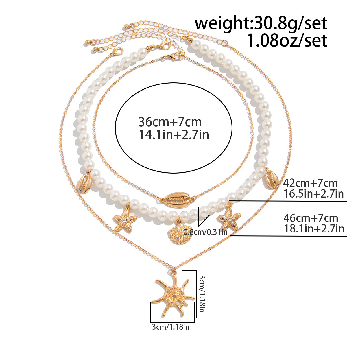 45g Weight Alloy Pendant Material Hawaiian Starfish Imitation Pearl Alloy Copper Beaded Chain Beaded Necklaces Wholesale