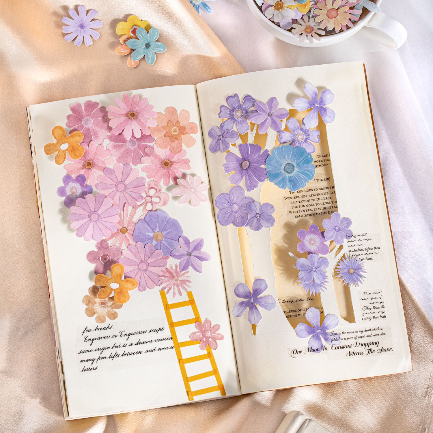 Hermoso día paisajismo pegatinas temáticas pequeña serie de granos de flores decoración de fondo cuentas de mano papel de material de collage inferior