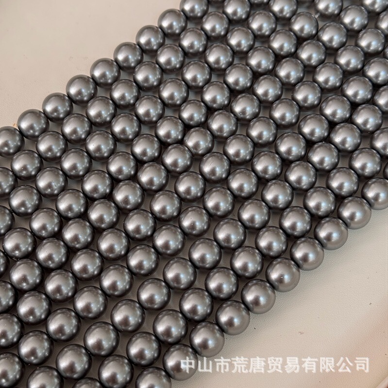 731 dark gray imitation Shijia pearl 3-12mm crystal glass straight hole shell beads beads wholesale handmade DIY