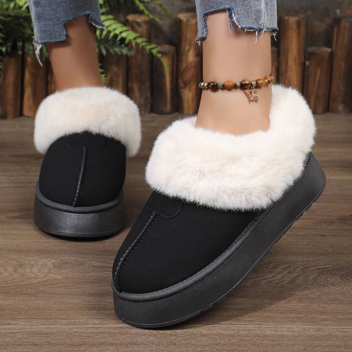 New platform low-top casual women's boots warm fluffy snow boots_voghion.com