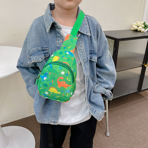 Korean Children's Crossbody Bag Cartoon Cute Dinosaur Print Chest Bag Lightweight Nylon Children's Outing Snack Bag
