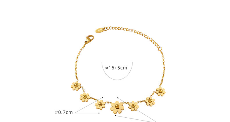 8g Weight 0.03µm-0.05µm Gold Plating Thickness PVD Coated Gold Plating Process PVD Coated Real Gold Plated 18K Gold Flower 304 Stainless Steel French Style Waterproof Non Tarnish 304 Stainless Steel Bracelets