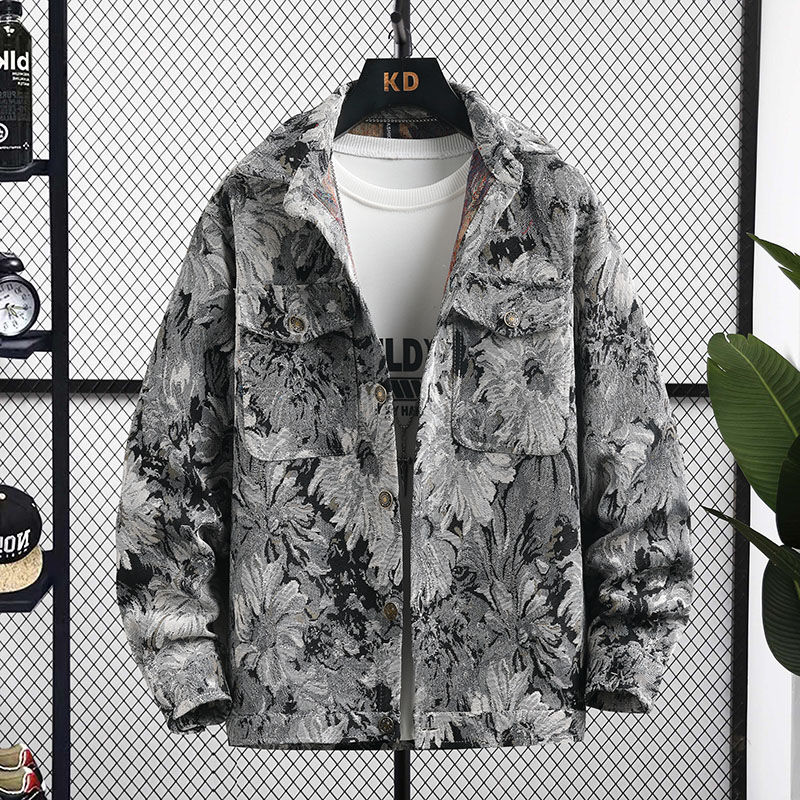 Men's Shirt Spring Autumn Denim Stylish Jacket Loose Jacquard Light Luxury European American Trend Designer Retro Coat_voghion.com