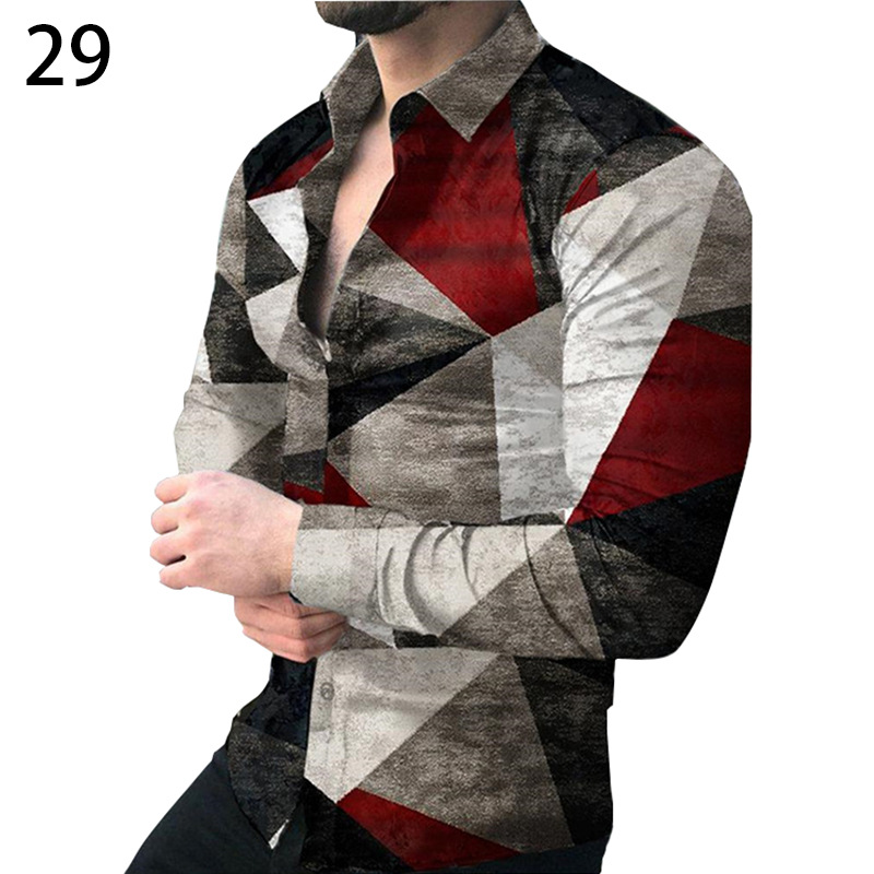 Comercio exterior 2023 primavera nuevos hombres gradiente de impresión digital solapa camisa de manga larga camisa casual de los hombres