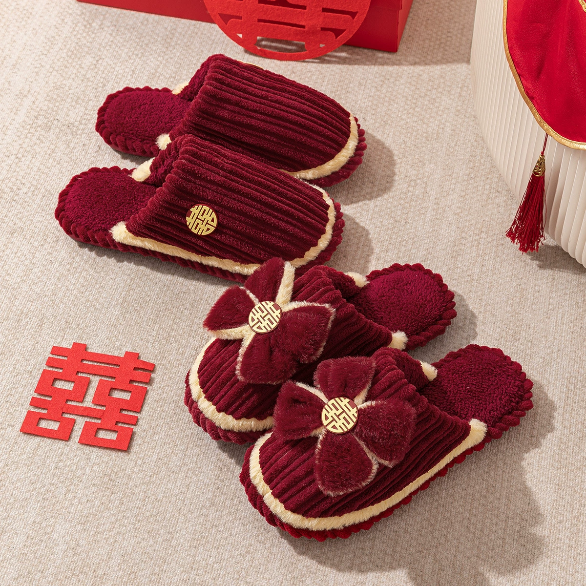 Зимние свадебные тапочки пара теплая и праздничная красная пара в помещении